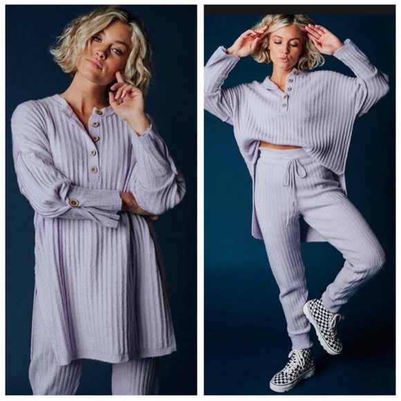 Free People Sweaters - intimately free people oversized lavender ribbed knit 3/4 sleeve sweater